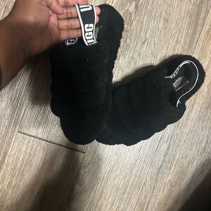UGG Black Fluffy Slippers